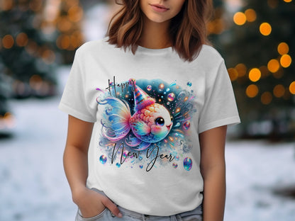 Happy New Year with Goldfish design t-shirt product