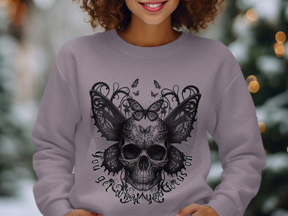 Skull and Butterfly Design with Motivational Quote