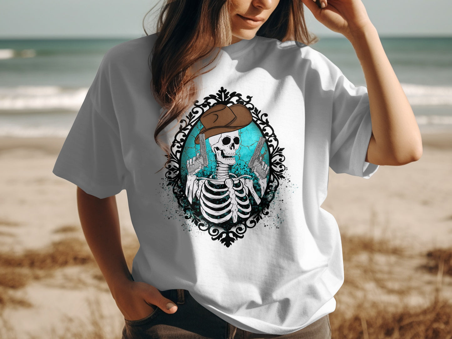 Skeleton Cowboy Framed Design Graphic Tee