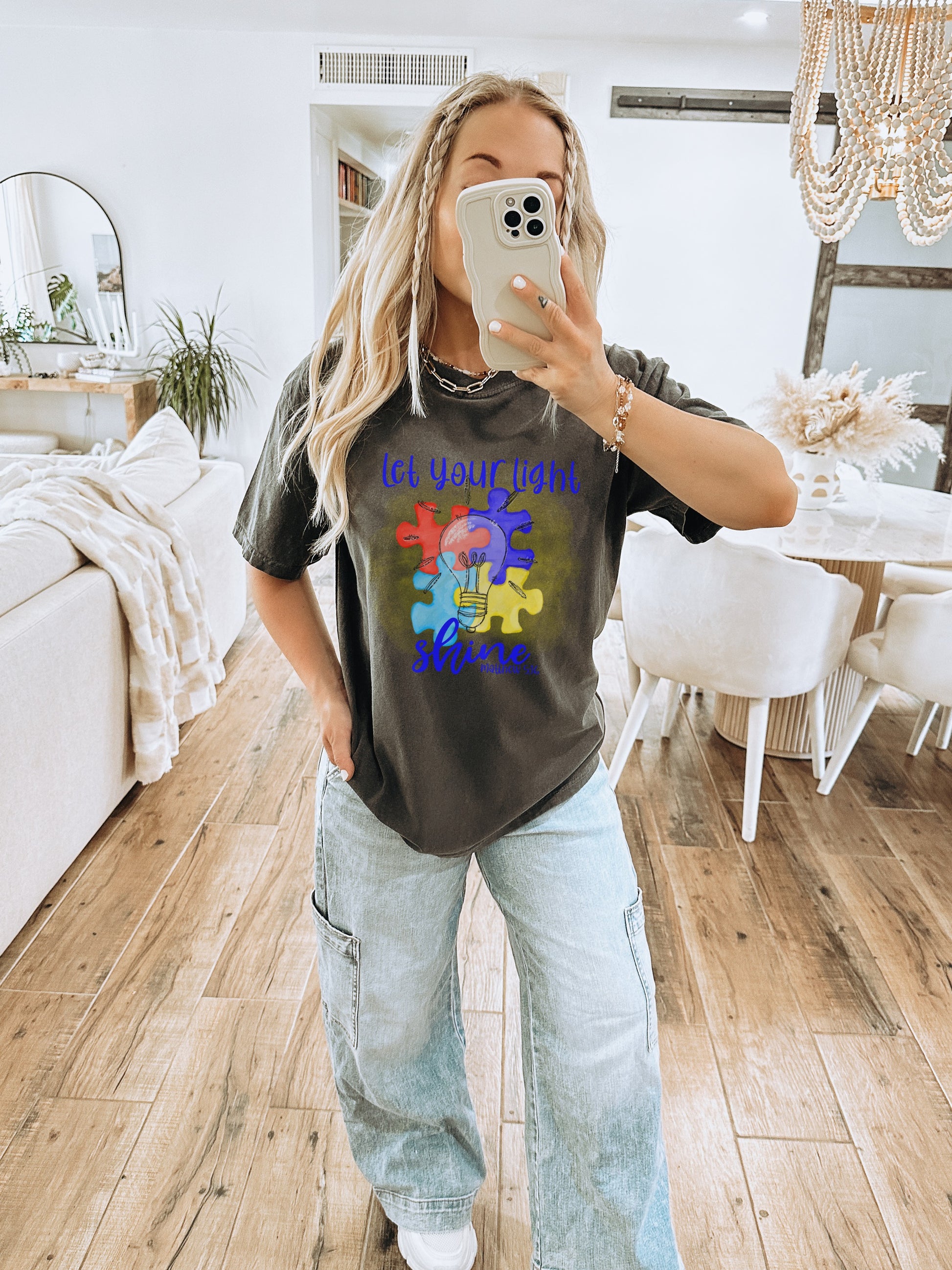 Let Your Light Shine Puzzle Piece Graphic T-shirt