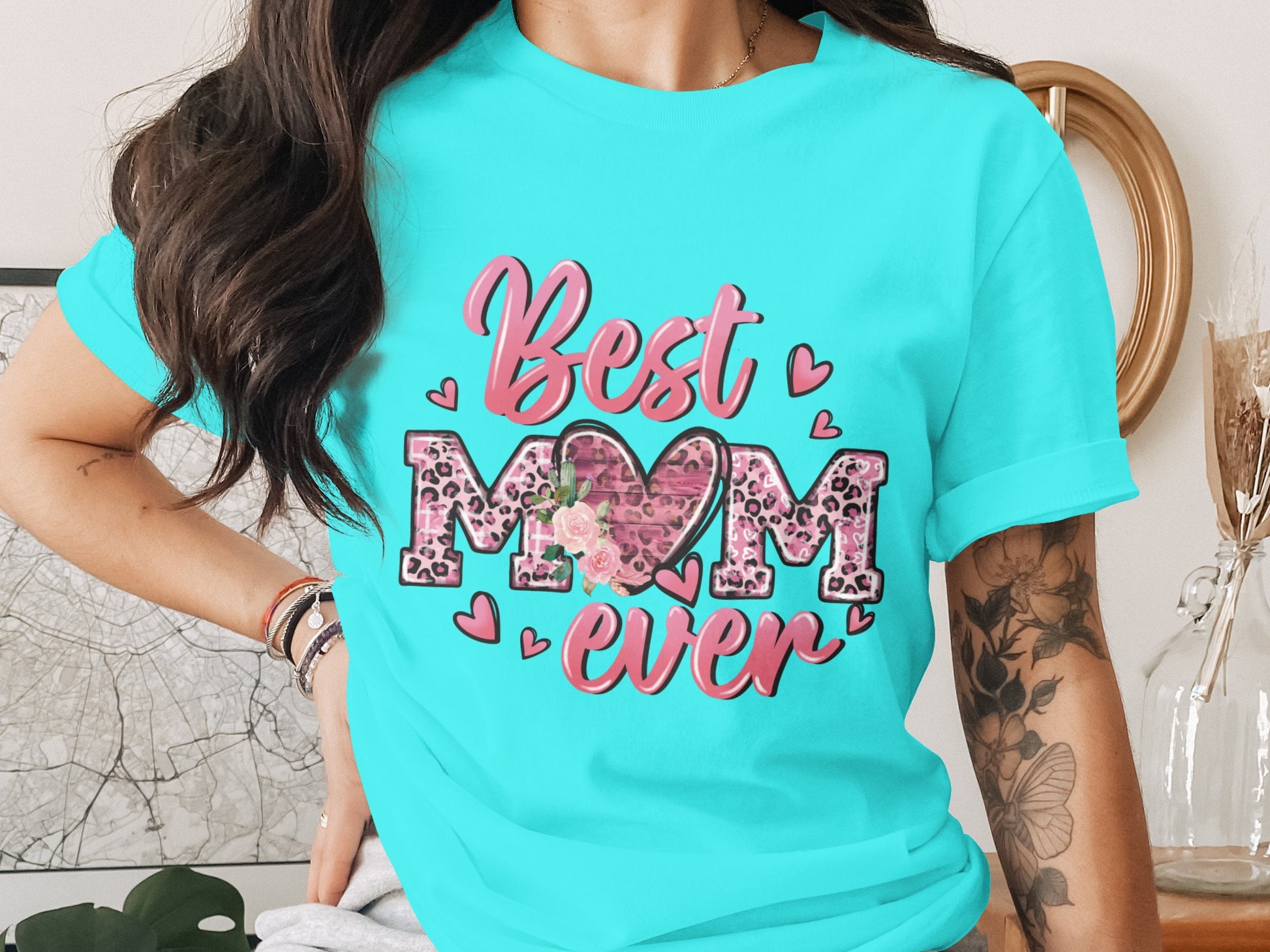 Best Mom Ever Heart and Leopard Print T-Shirt