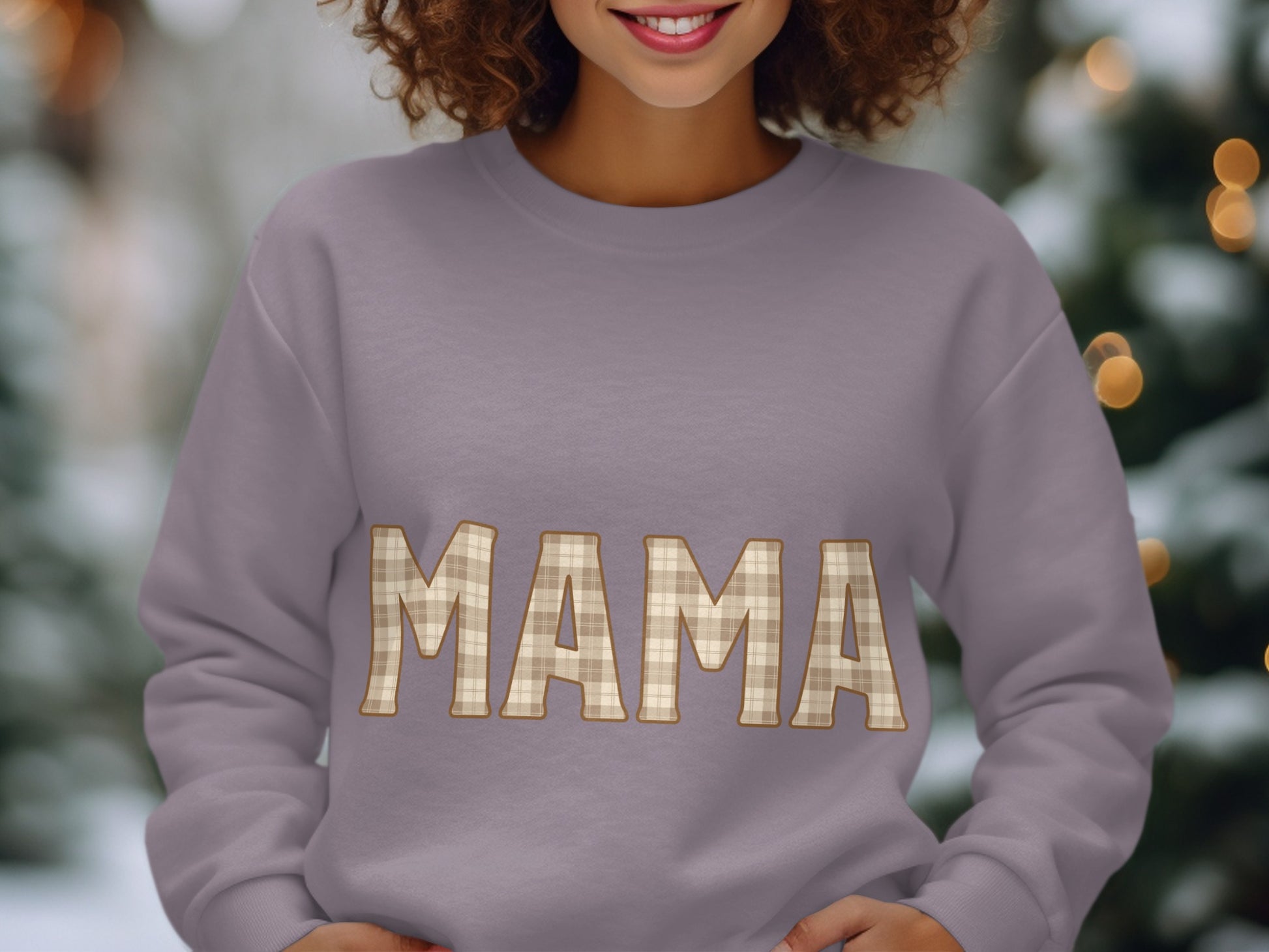 Cozy Oversized Sweater with MAMA Plaid Design