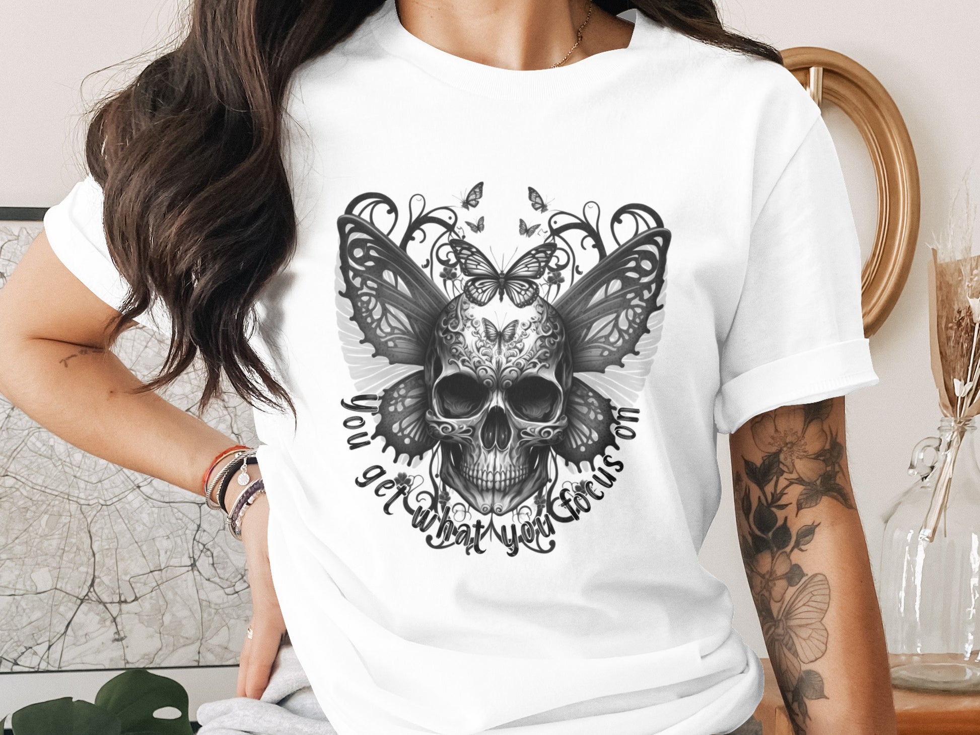 Skull with Butterfly Wings Graphic T-Shirt
