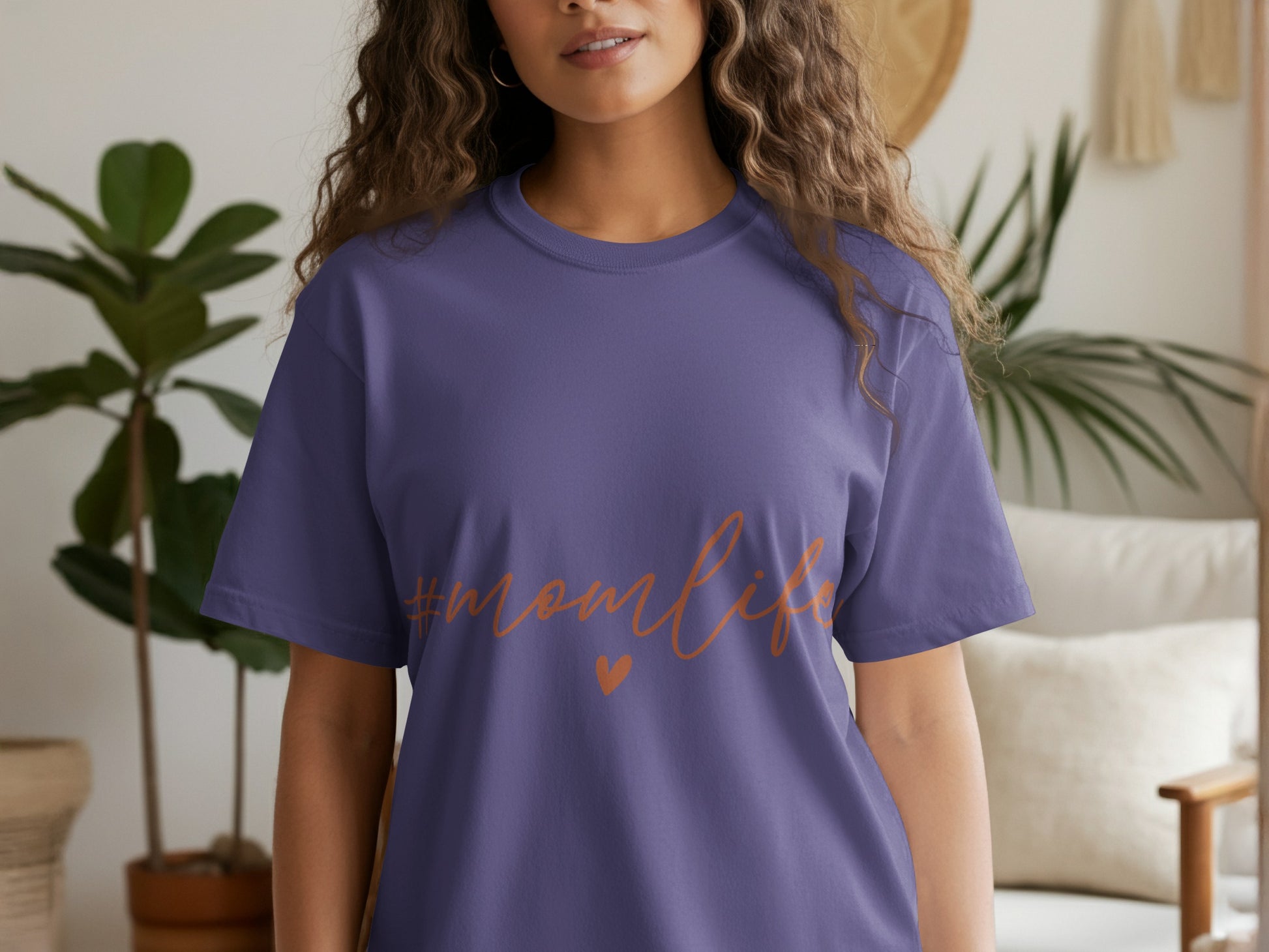 Casual Wear Purple Shirt with #momlife Design