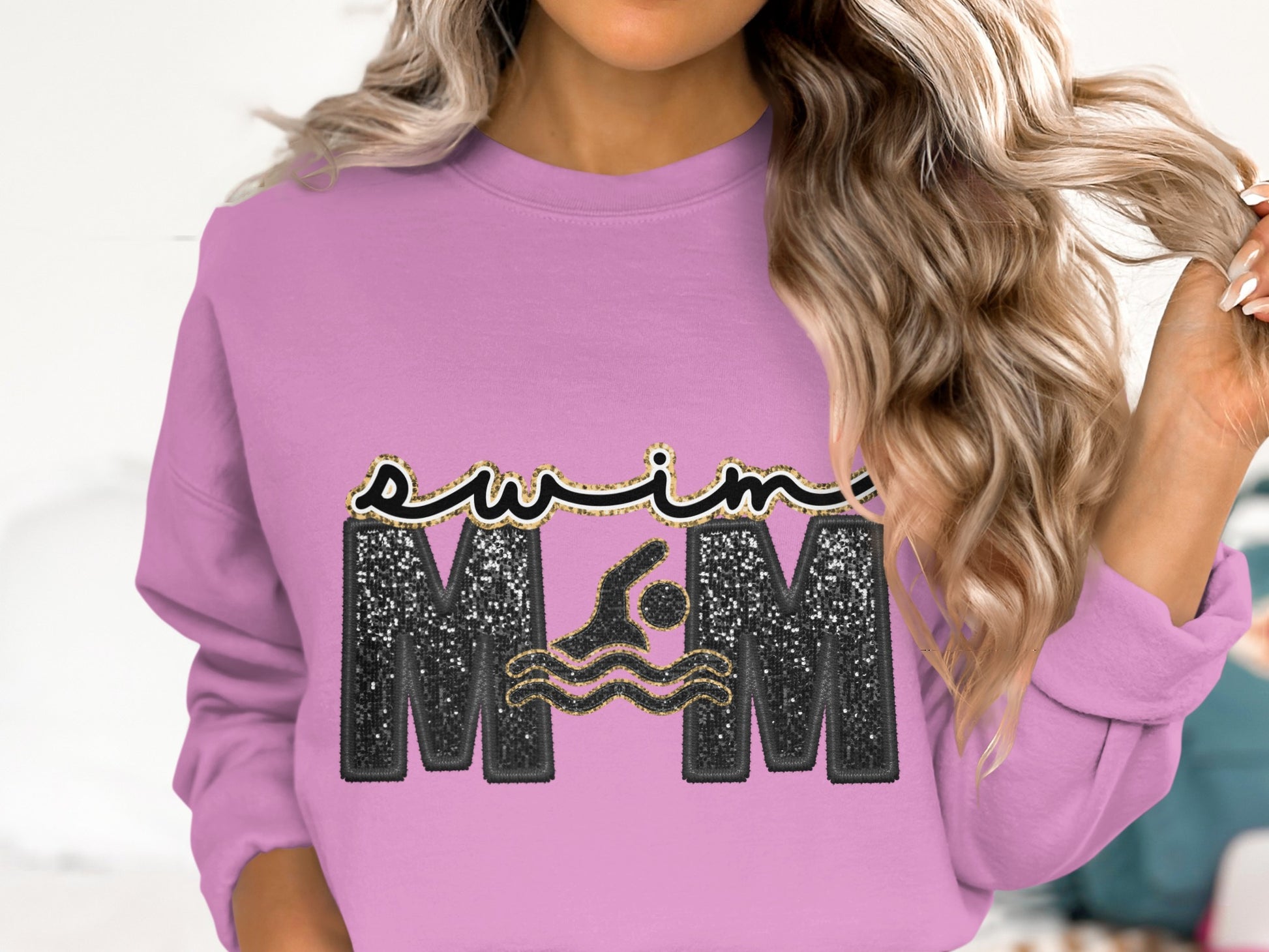 Swim Mom Glitter Graphic Sweatshirt