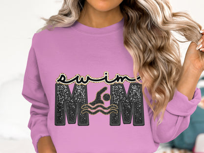 Swim Mom Glitter Graphic Sweatshirt