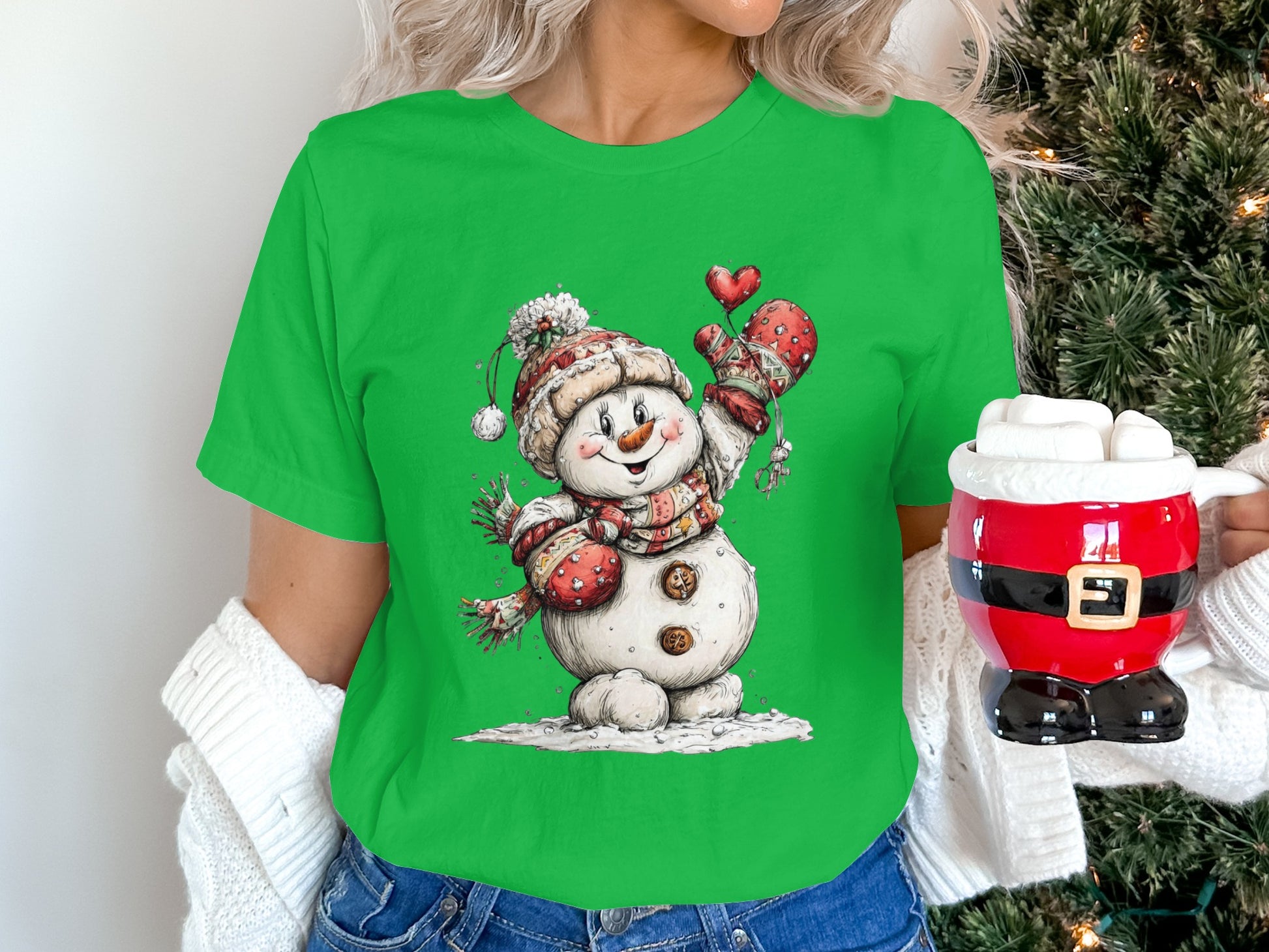 Festive Snowman in Winter Attire Graphic T-Shirt