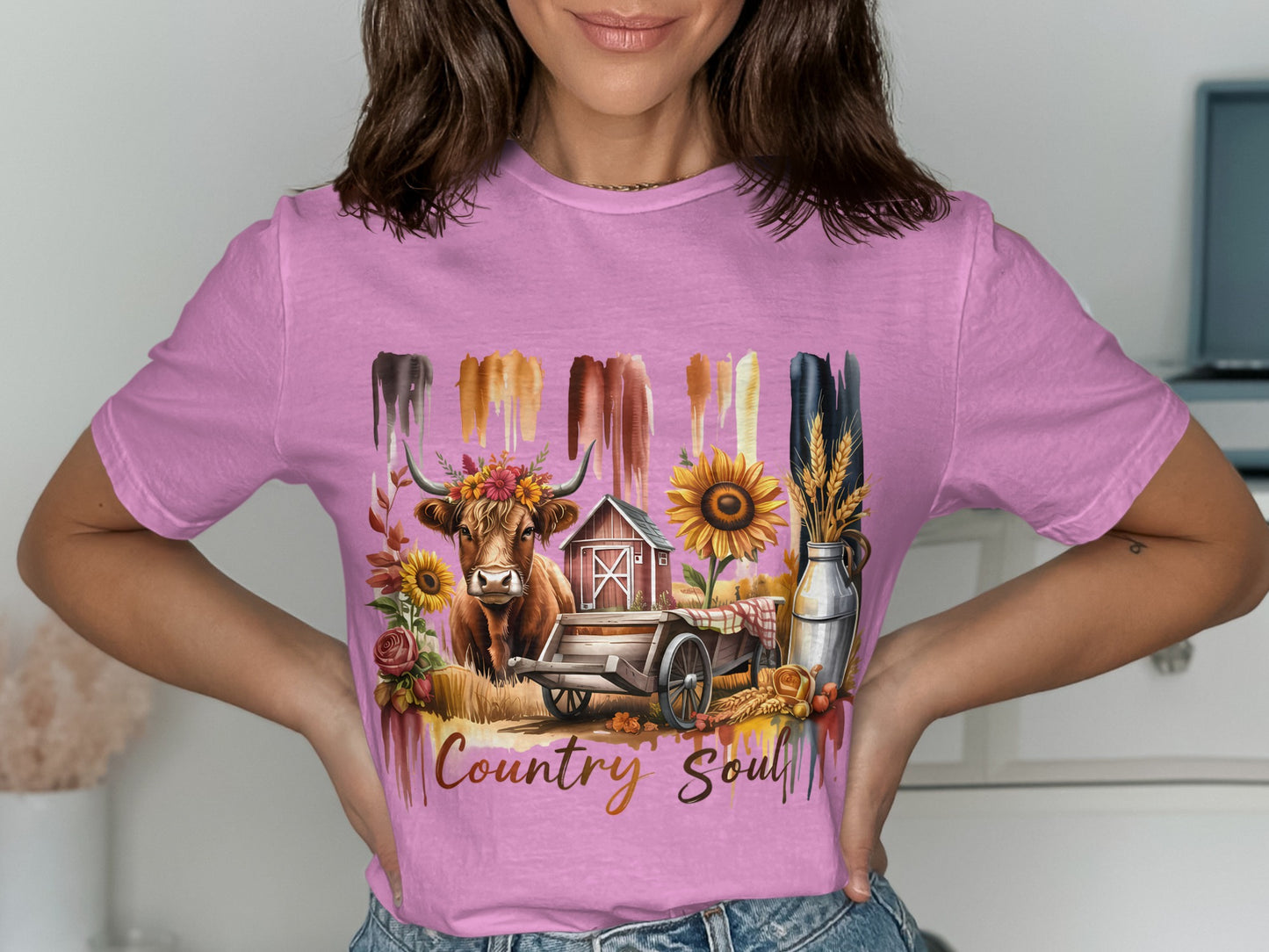 Country Soul Western Farm Scene Graphic T-Shirt