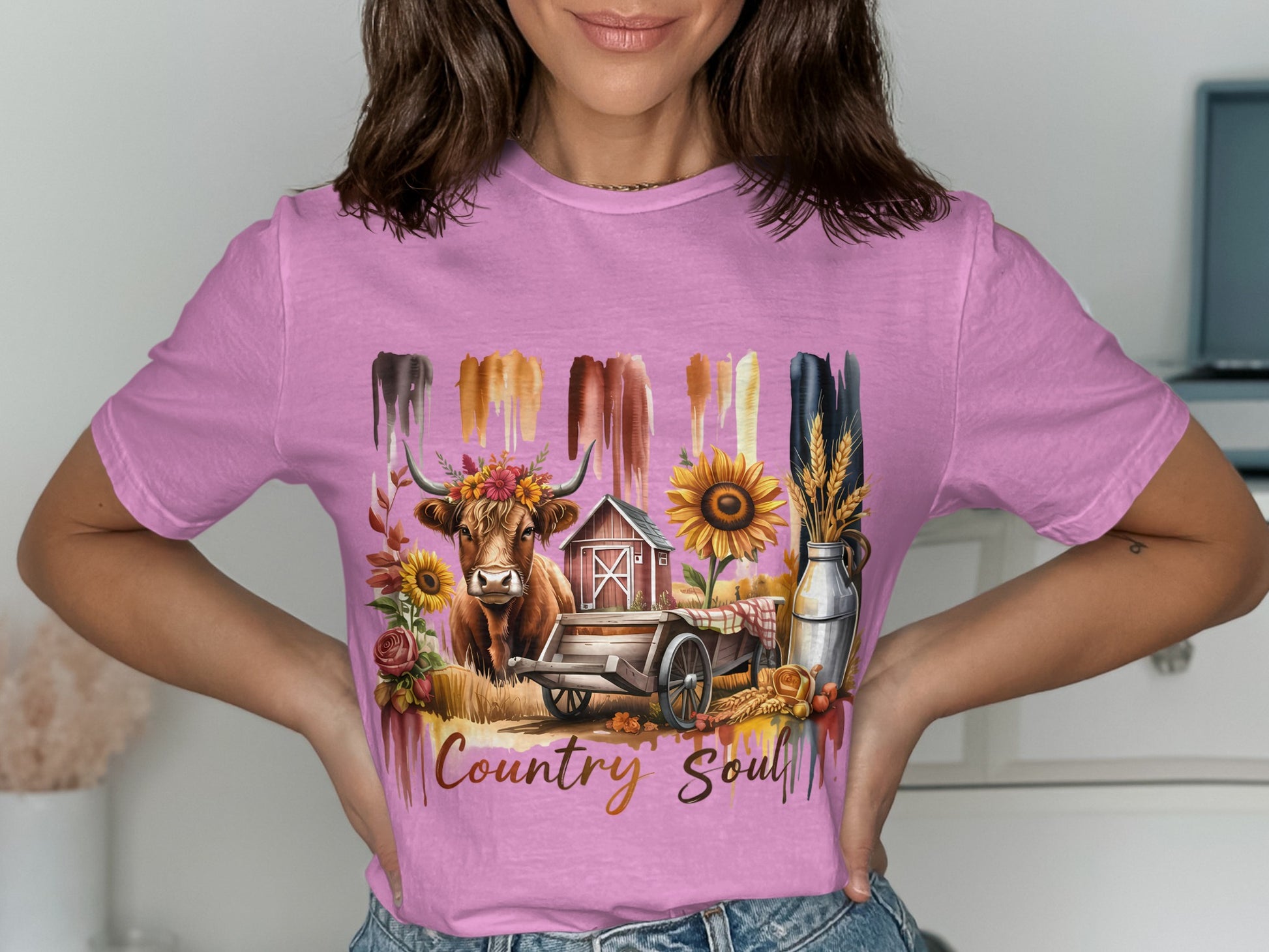 Country Soul Western Farm Scene Graphic T-Shirt