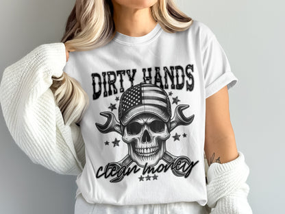 Dirty Hands Clean Money Skull Graphic T-Shirt