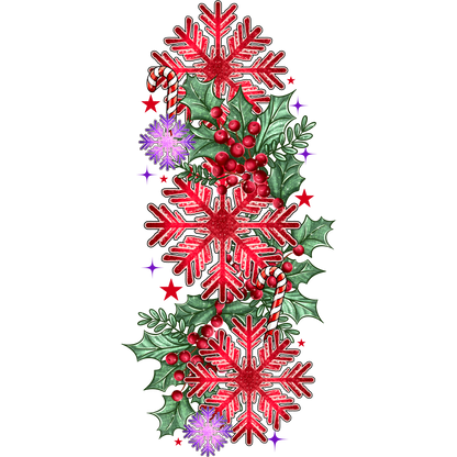 Festive Red Snowflakes with Holly and Berries Design