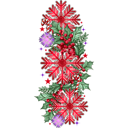 Festive Red Snowflakes with Holly and Berries Design