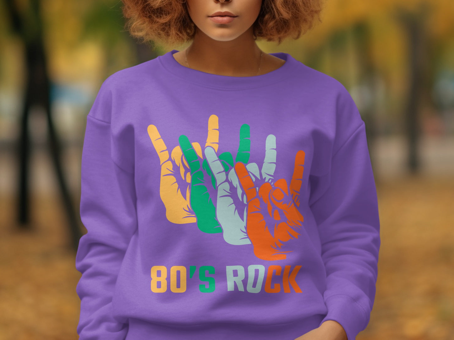 80's Rock Hand Sign Graphic Sweatshirt