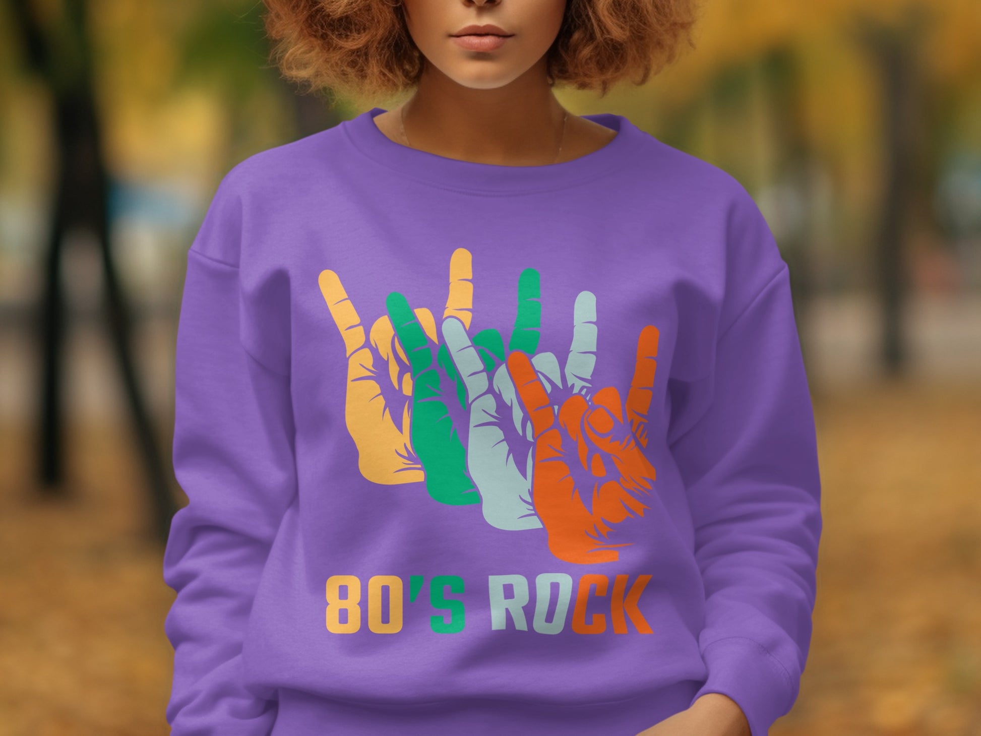 80's Rock Hand Sign Graphic Sweatshirt