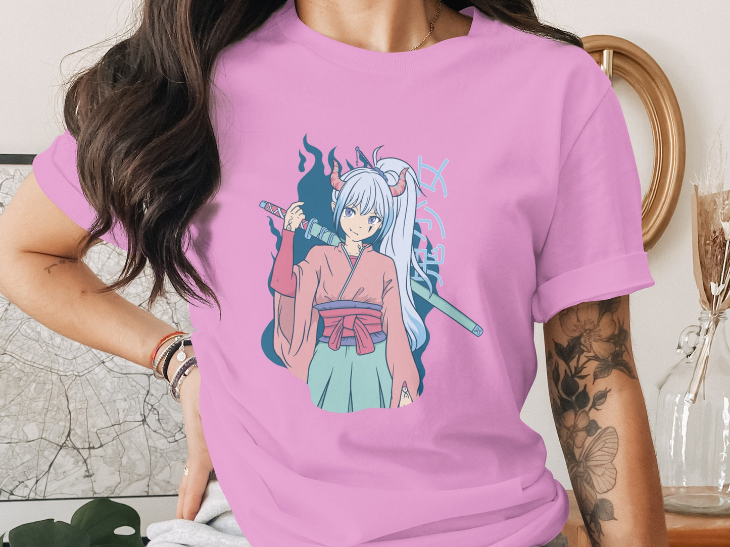 Anime Girl with Sword Graphic T-shirt for Fans