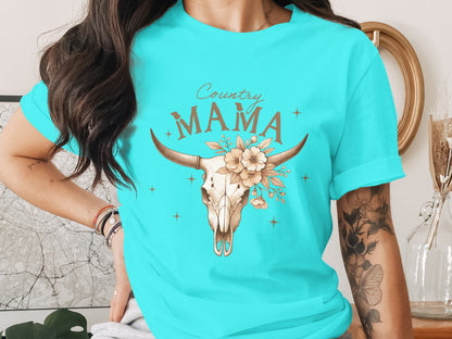 Country Mama Skull Floral Graphic T-shirt