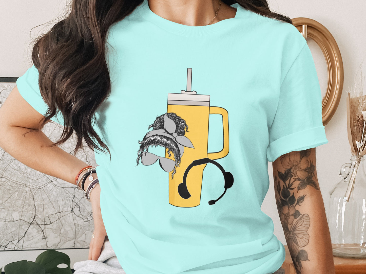 Quirky Large Yellow Tumbler Graphic Tee Shirt Product