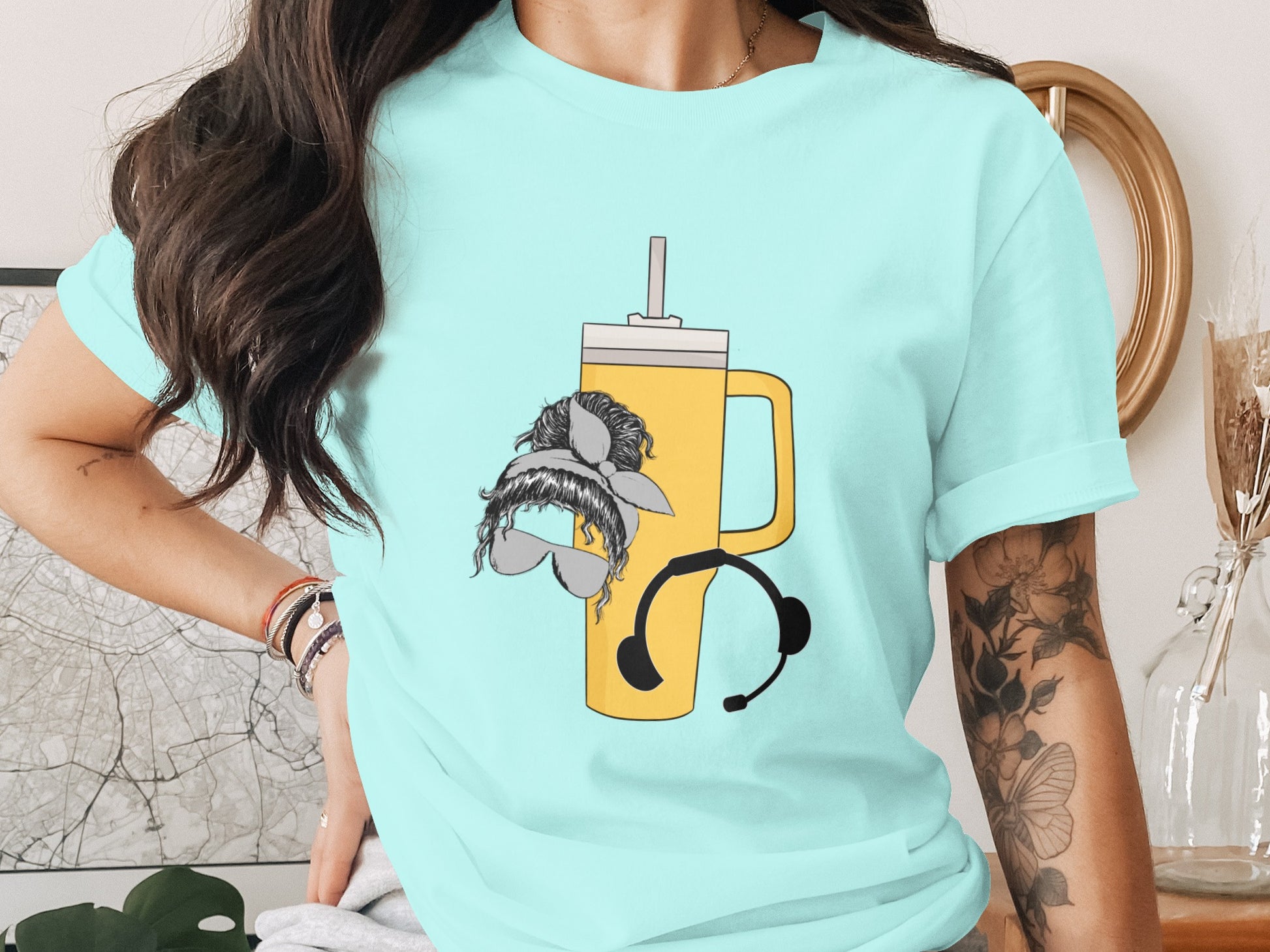 Quirky Large Yellow Tumbler Graphic Tee Shirt Product