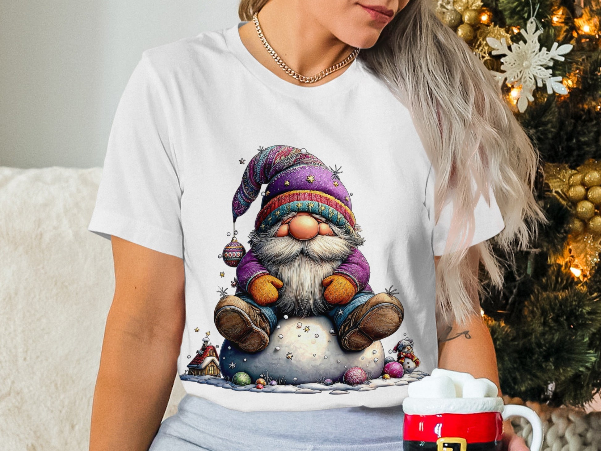 Christmas Gnome Sitting on Snowball Festive T-shirt