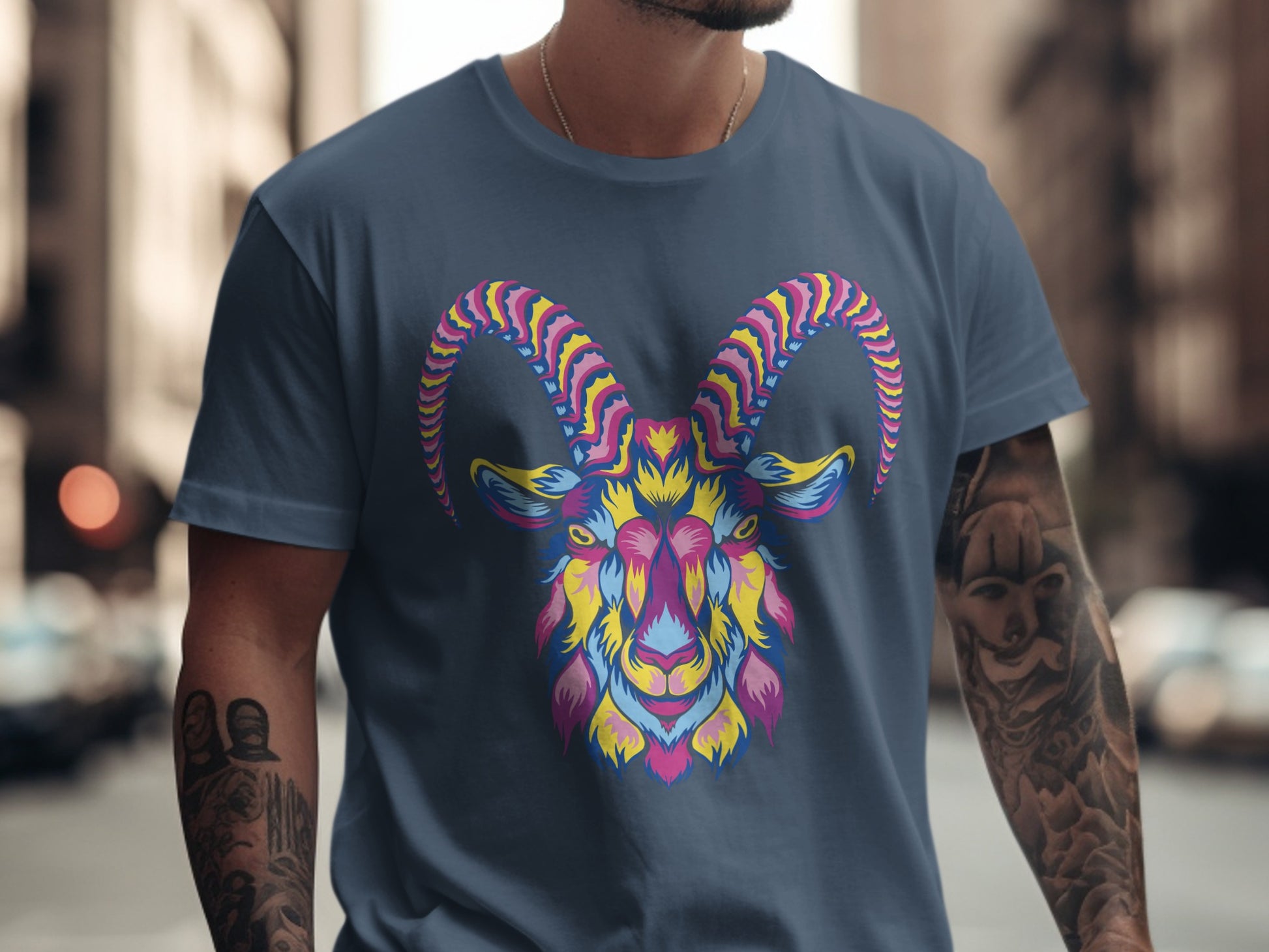 Vibrant Abstract Goat Face Art Men's Graphic Tee