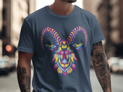 Vibrant Abstract Goat Face Art Men's Graphic Tee