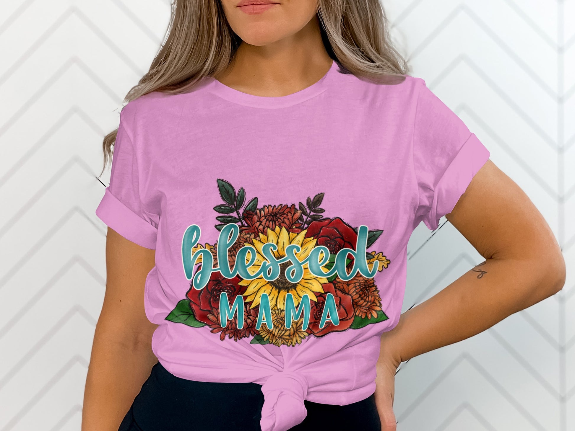 Blessed Mama Floral Graphic T-Shirt for Mothers