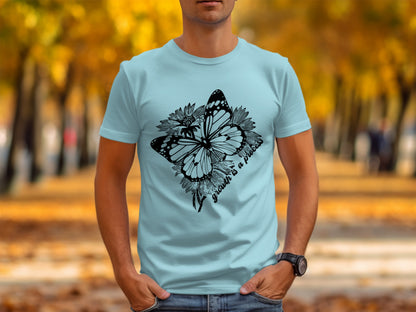 Beautiful Butterfly Graphic with Floral Design Tee