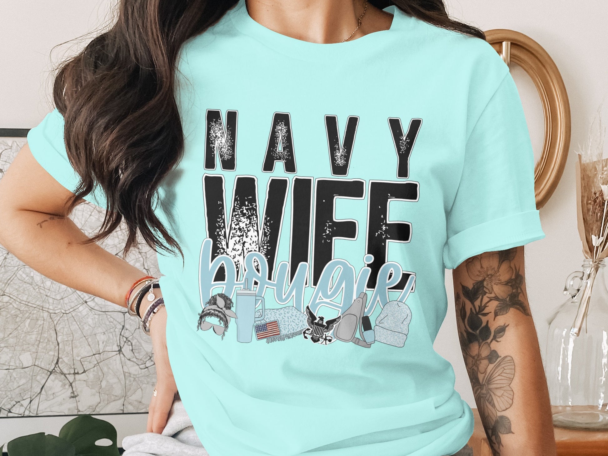 Navy Wifey Bougie Cute Graphic Tees Shirt