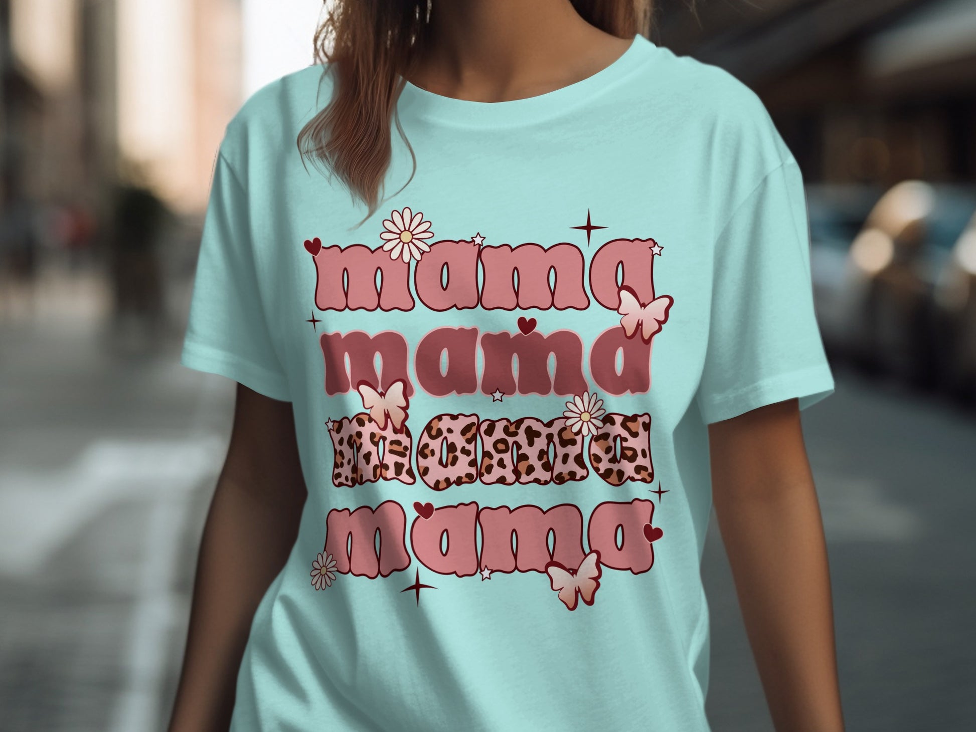 Trendy Mama Graphic Tee with Colorful Lettering