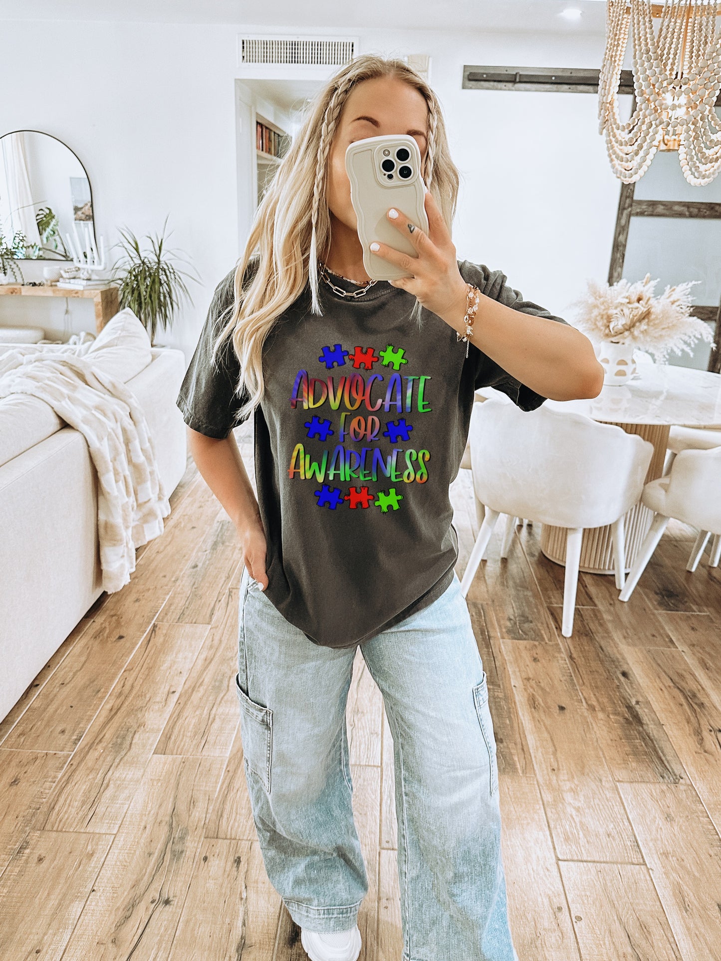 Advocate for Awareness Colorful Puzzle Graphic Shirt