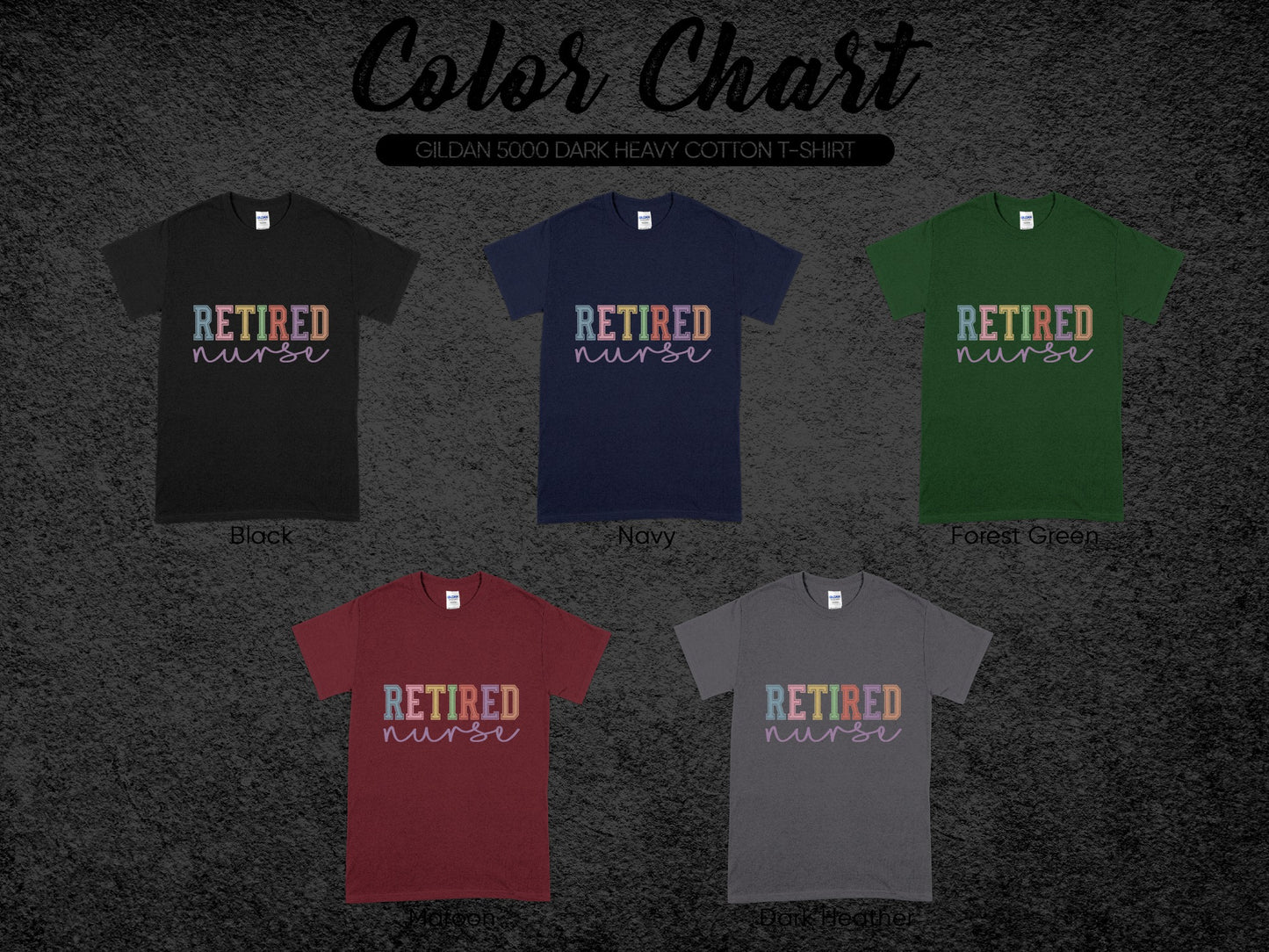 Colorful Retired Nurse Design on Various T-Shirts