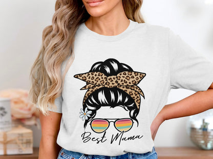 Best Mama Leopard Print Hair T-Shirt