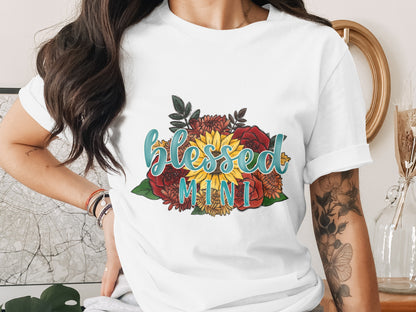 Blessed Mini Flower Graphic White Tee Shirt