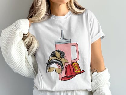 Funny Coffee Mug and Hat Graphic Casual T-Shirt