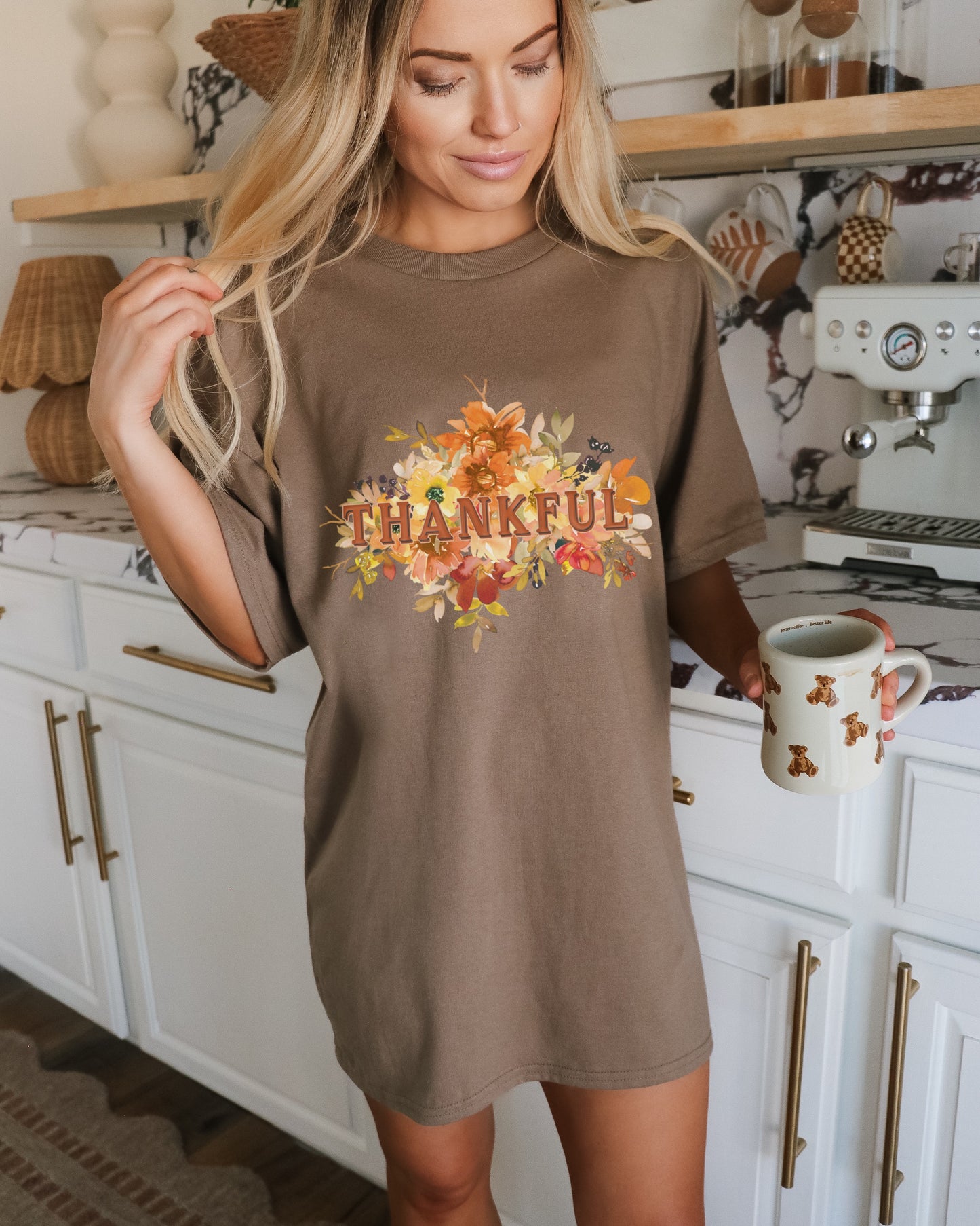 Thankful Fall Floral Graphic T-Shirt for Women