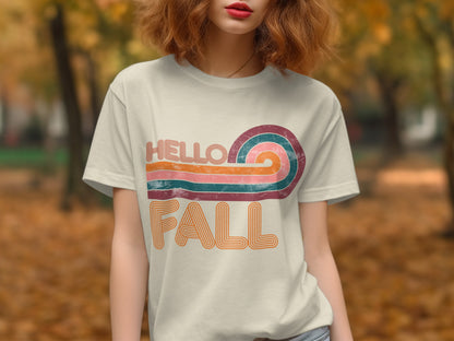 Retro Hello Fall Graphic Tee for Autumn Vibes