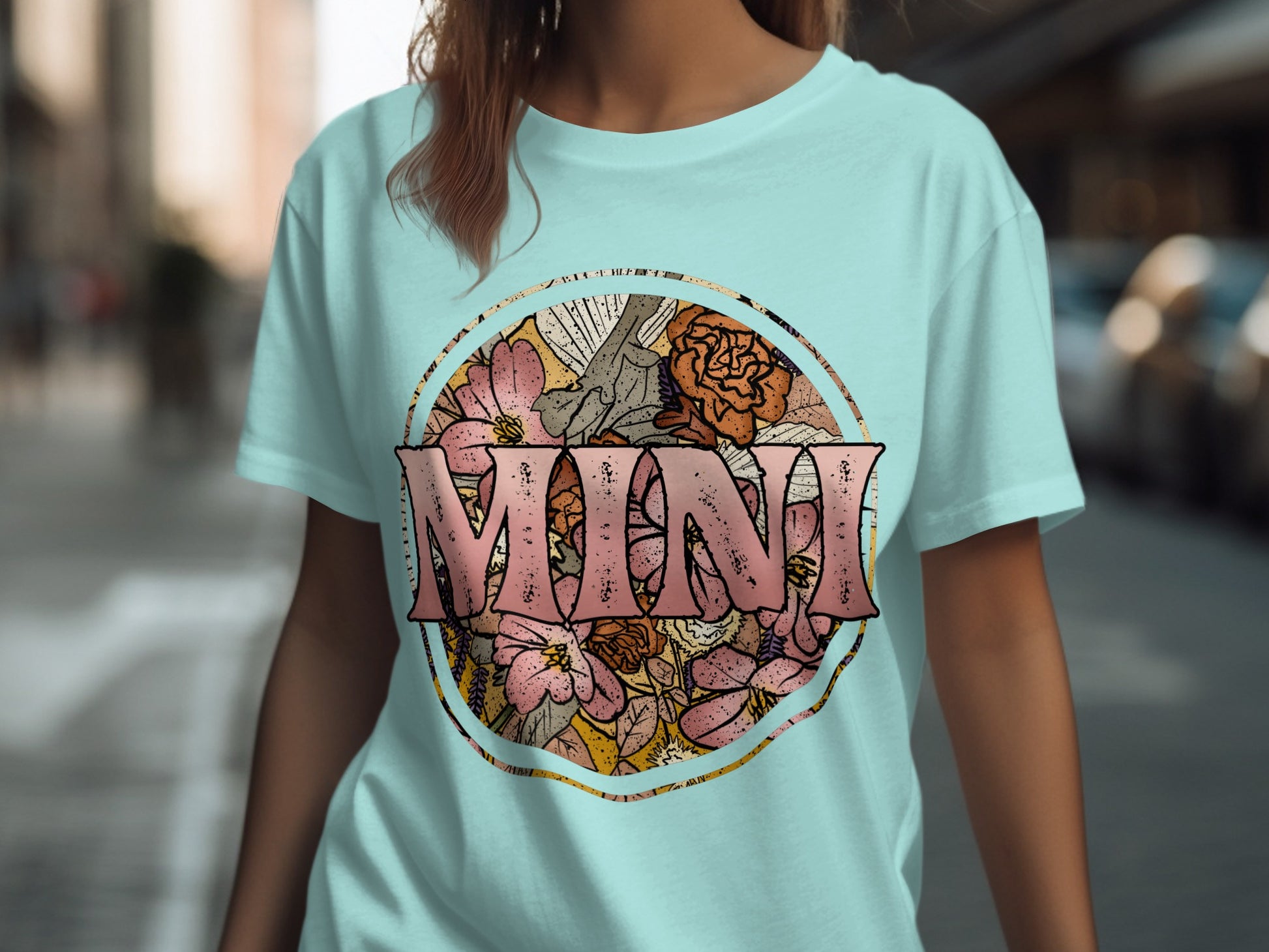 Stylish Graphic Mini Tee with Floral Circle Design