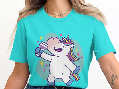 Cheerful Unicorn Drinking Wine Graphic Tee