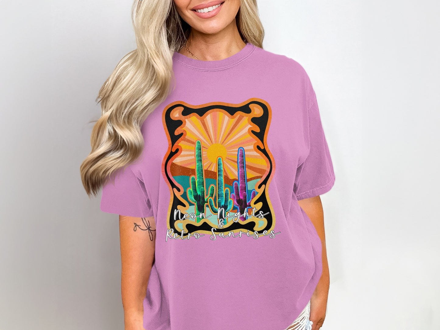 Retro Sunrise Desert Cactus Graphic Unisex Tee Product