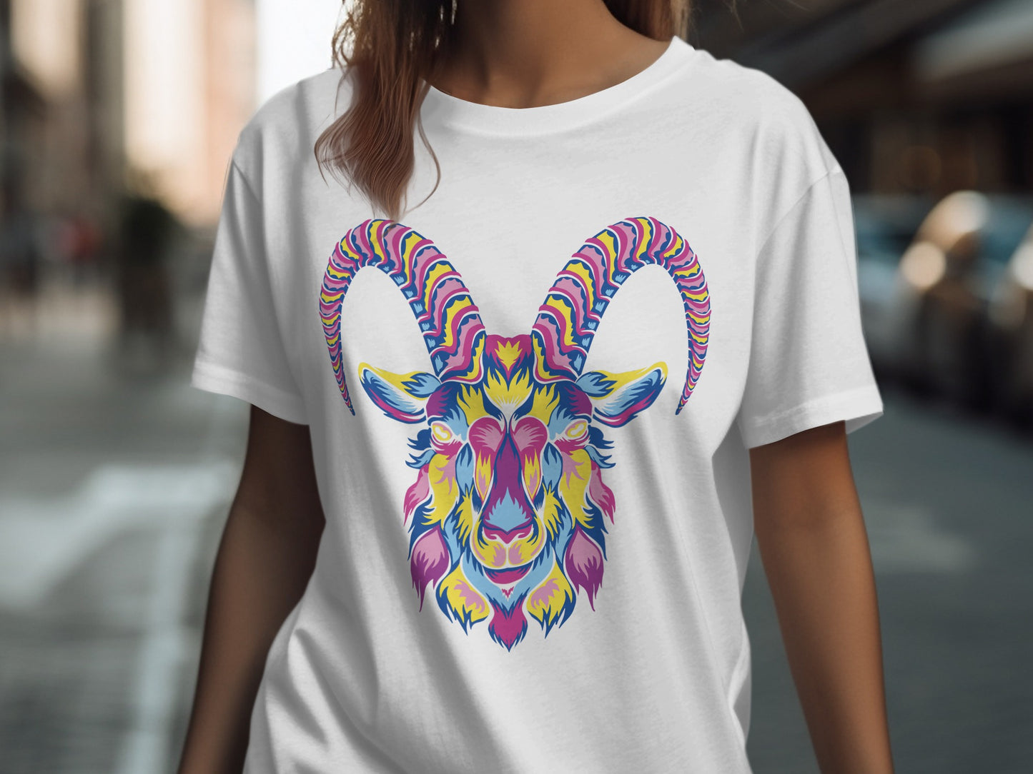 Colorful Abstract Goat Face Design T-Shirt
