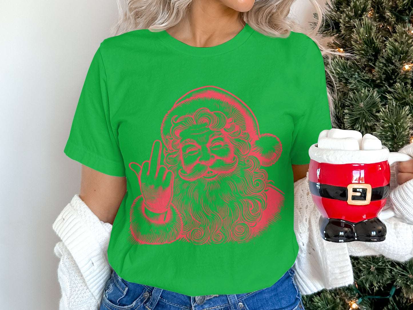 Christmas Green T-Shirt with Santa Design