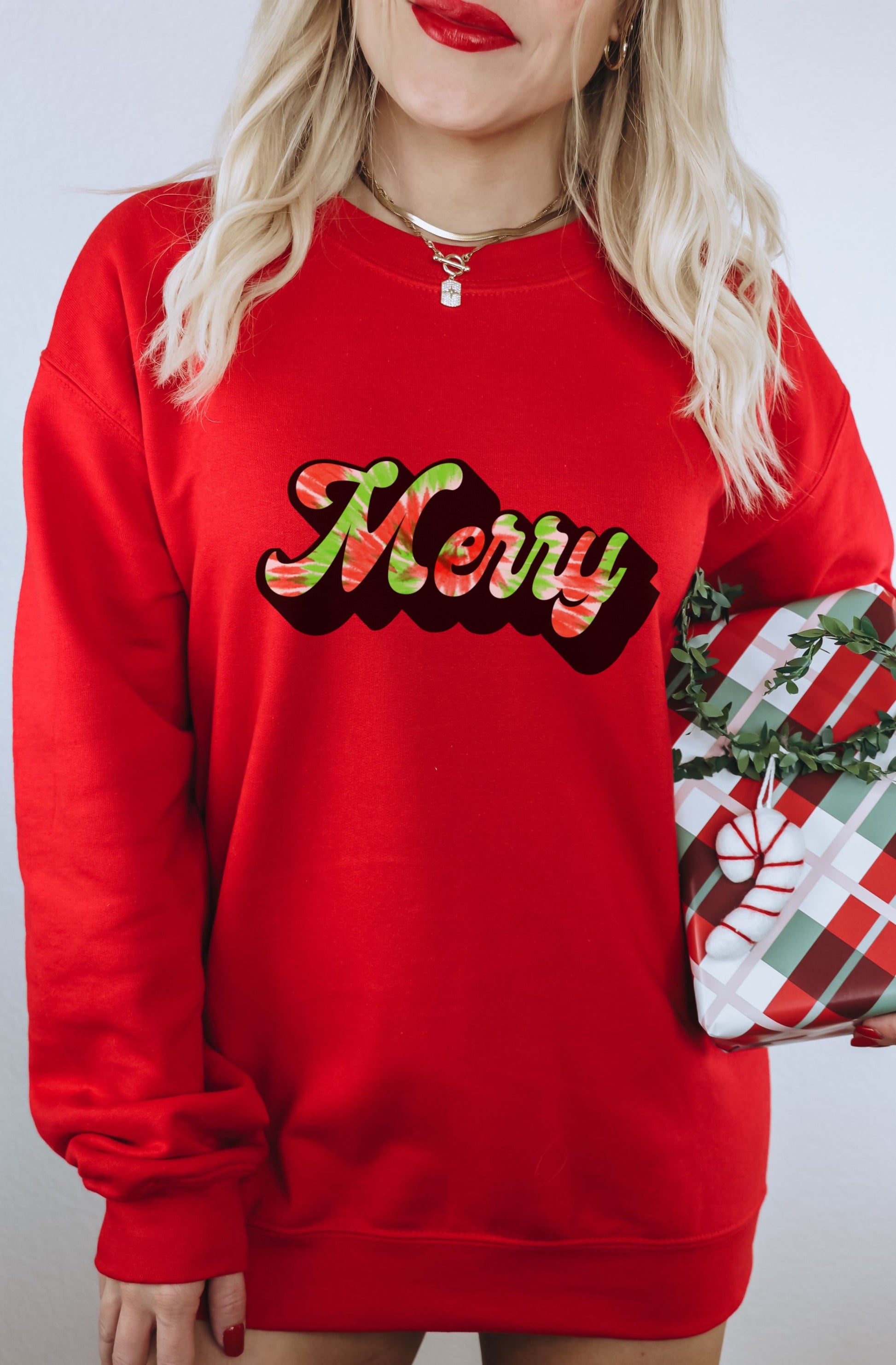 Festive Merry Design Red Holiday Themed Sweatshirt