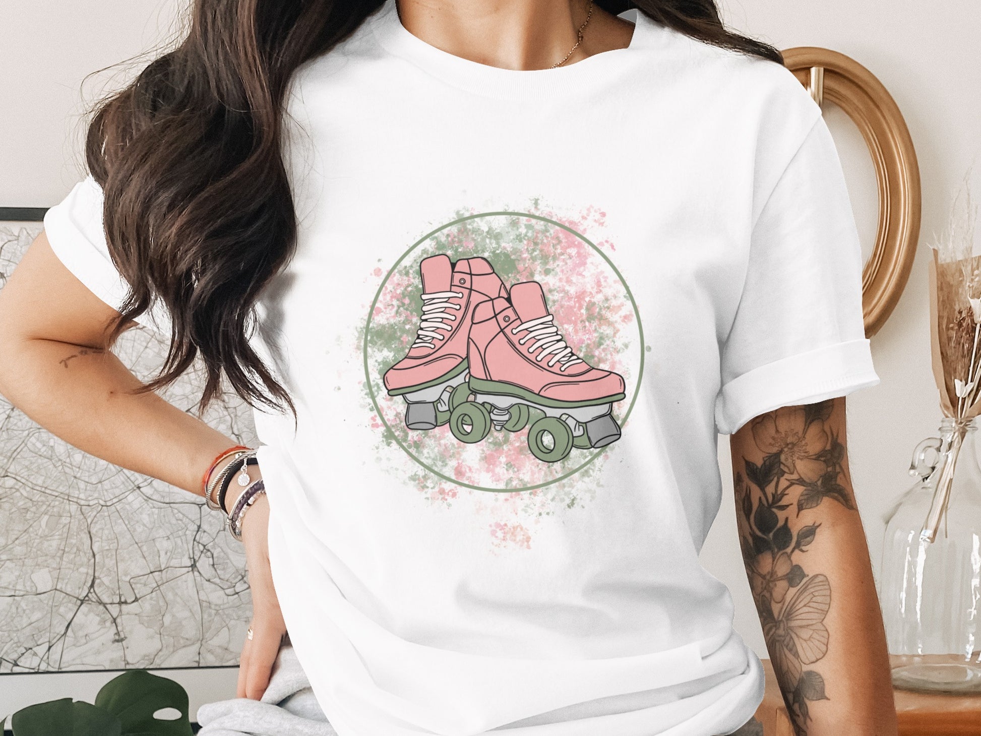 Colorful Roller Skates Graphic Printed T-shirt