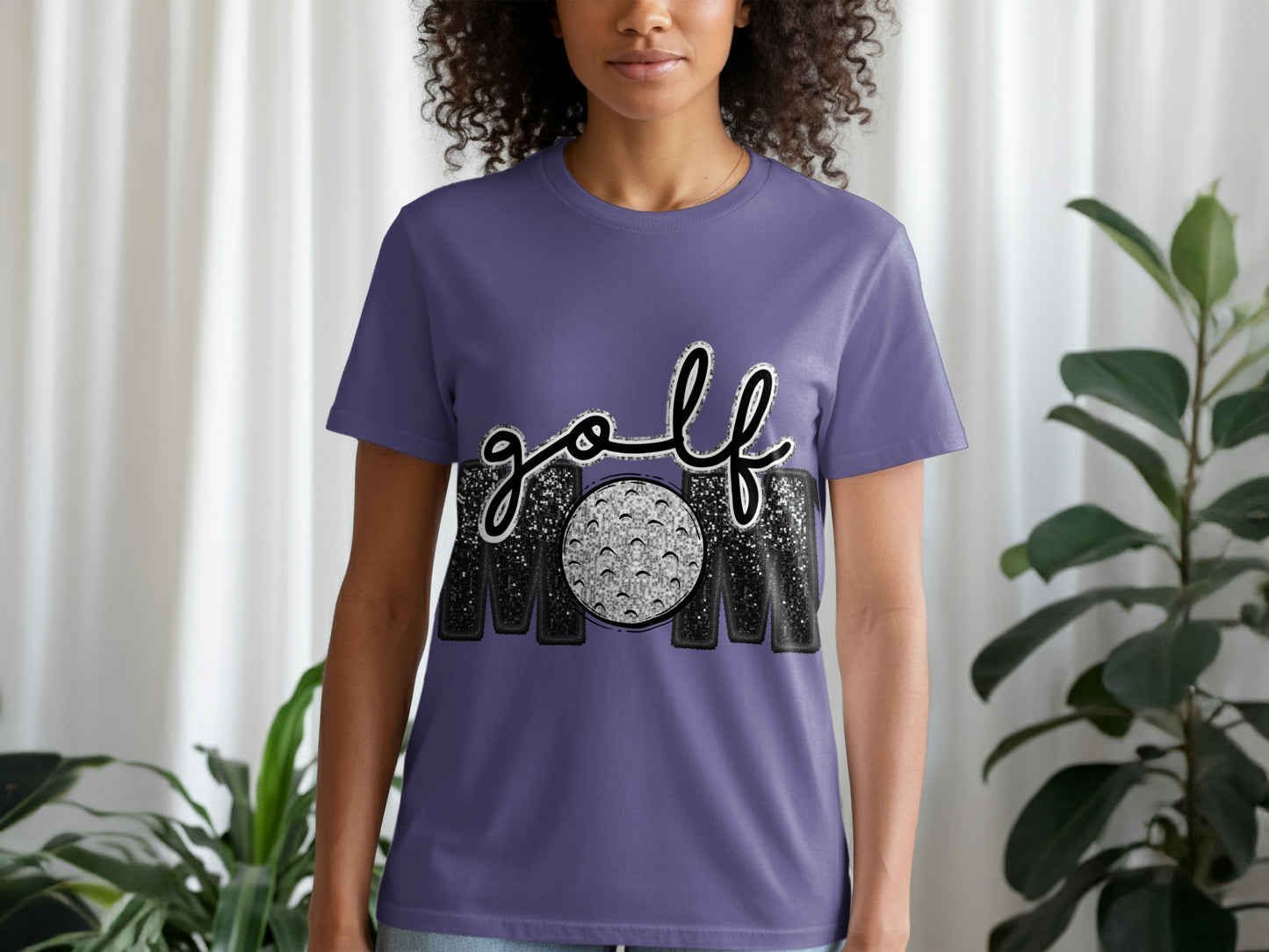 Stylish Purple Golf Mom Themed Casual Wear Shirt