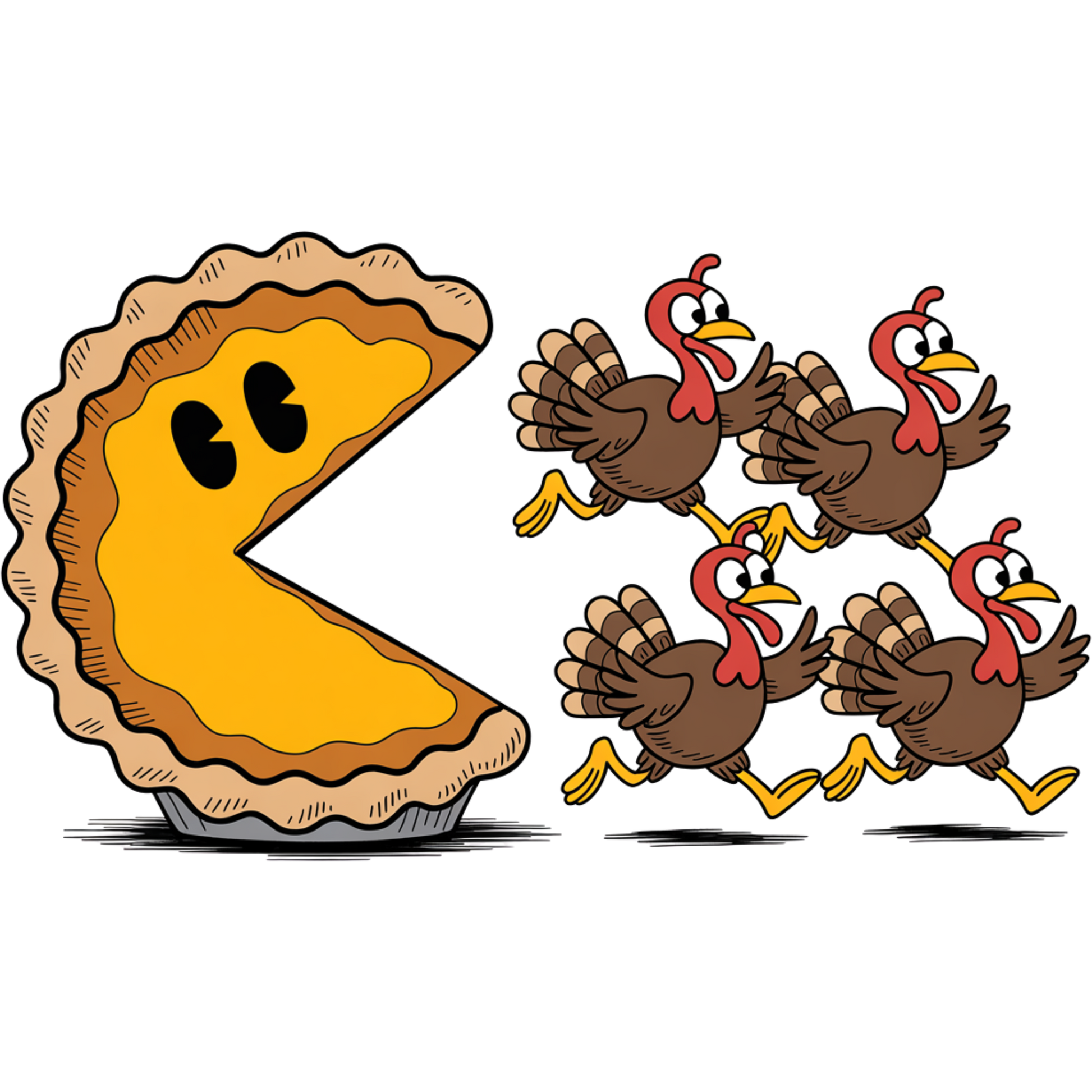 Funny Pie and Turkeys Running Away Art Print