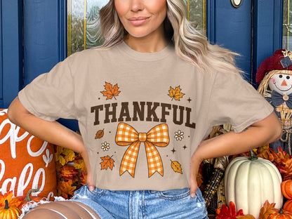 Thankful Fall Graphic Tee with Autumn Leaves Design