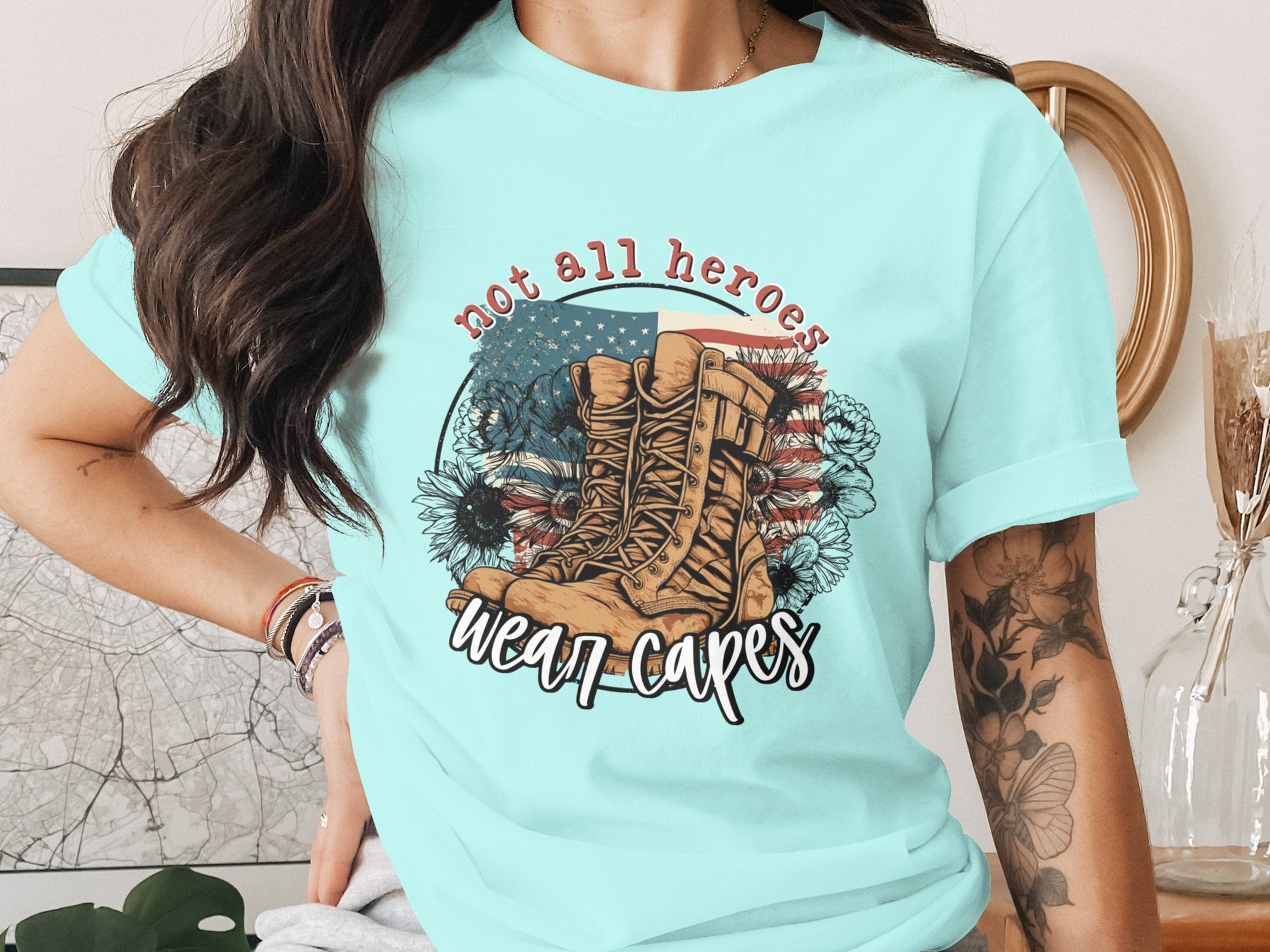 Not All Heroes Wear Capes Patriotic Graphic Tee