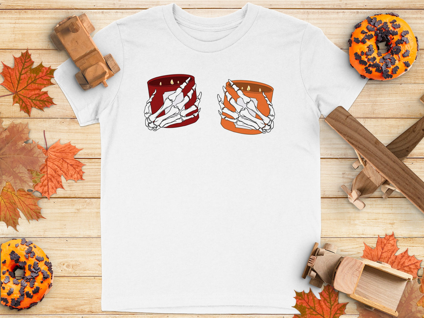 Skeleton Hands Holding Candles Graphic Tee