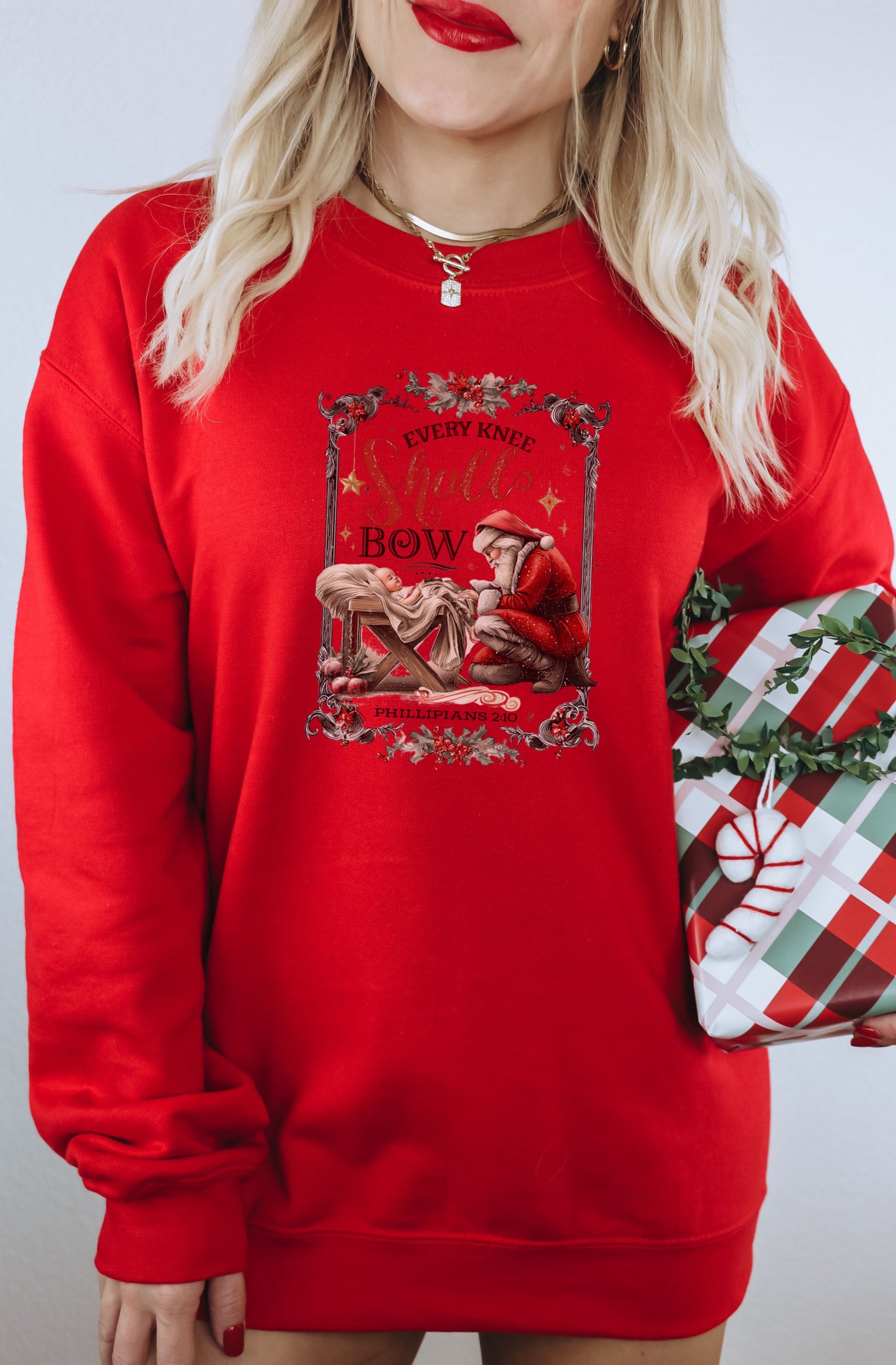 Every Knee Shall Bow Christian Christmas Sweatshirt