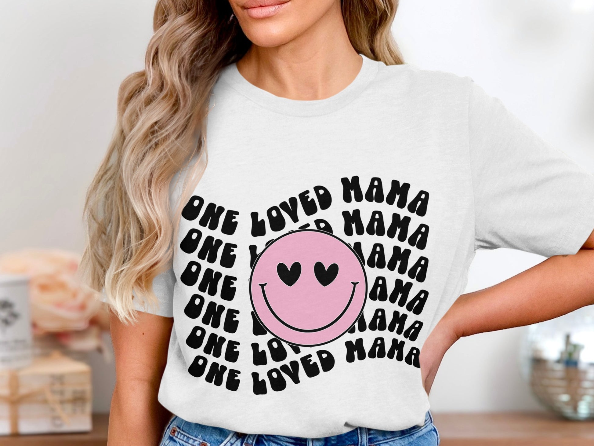One Loved Mama Women T-shirt with Smiley Graphic Design